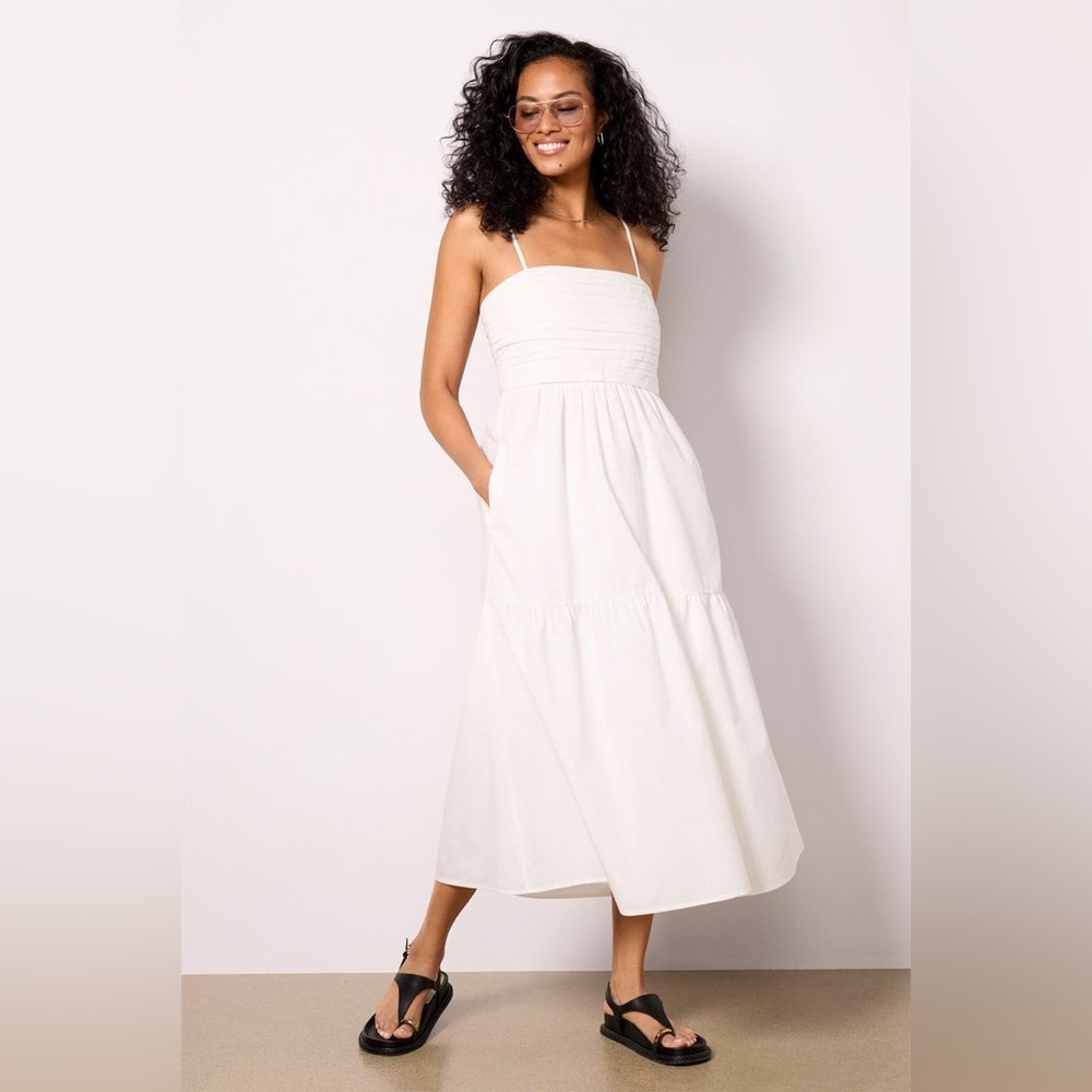 Evereve White Smocked Bodice Midi Dress